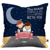 Newly Weds Happy Married Couple On a Ride Printed Cushion Cover